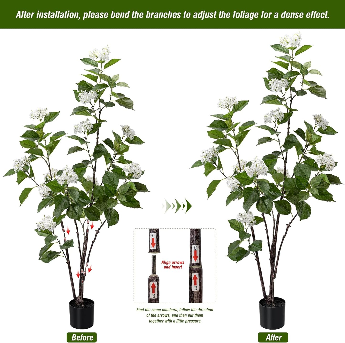 Fake Plants Home Decor Artificial Plants Outdoor Hydrangea Artificial Plants Indoor Fake Tree Living Room Decor Artificial Tree Porch Decor Fiddle Leaf Fig Tree 6Ft (White)