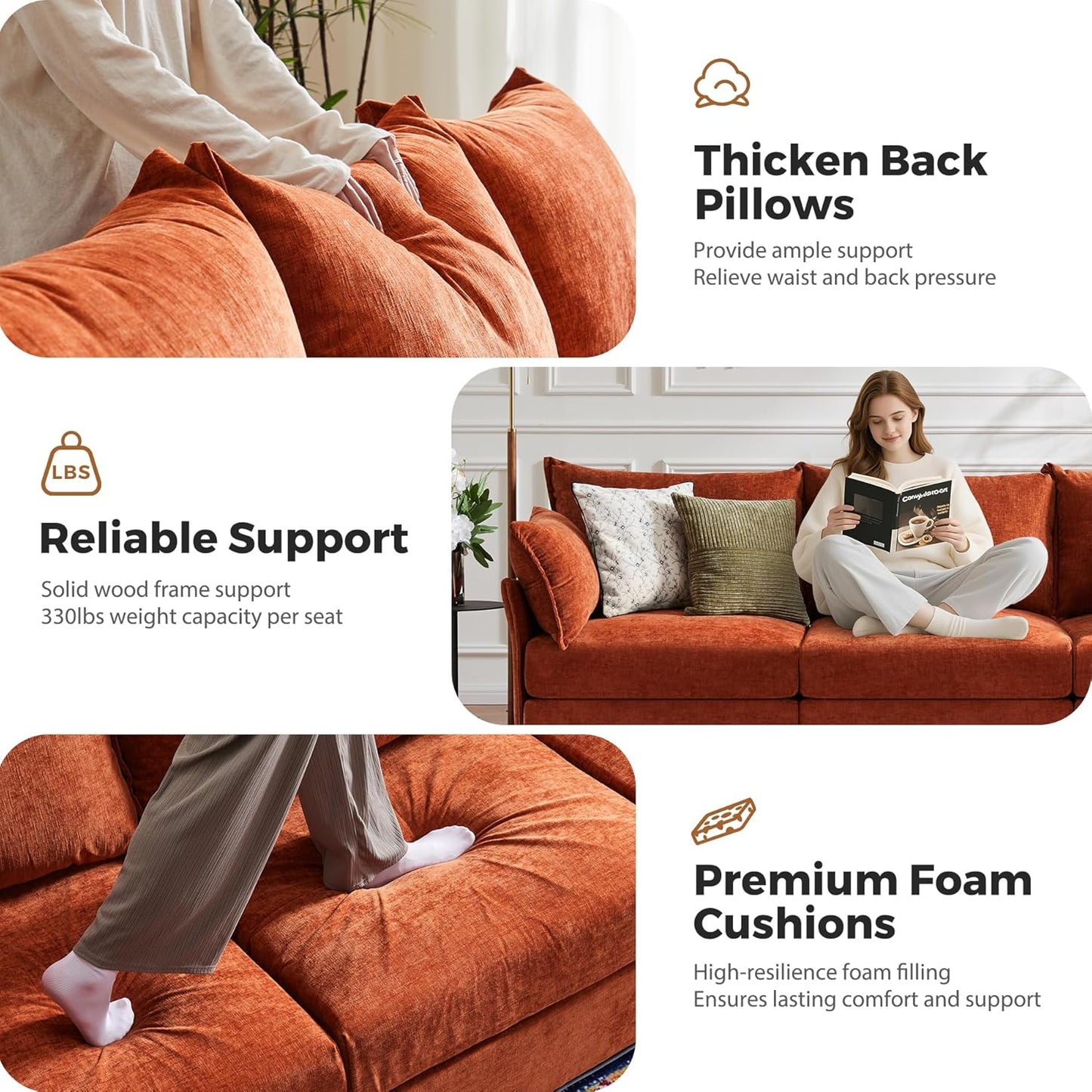 134.6" Oversized Modular Sectional Sofa, Large 7 Seater U Shaped Couch with Storage Ottoman with Reversible Chaise Deep Seat for Living Room, Apartment - Chenille Terracotta