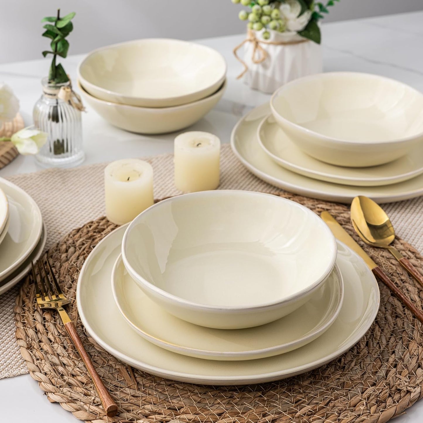 AmorArc Ceramic Dinnerware Sets,Handmade Reactive Glaze Plates and Bowls Sets,Highly Chip and Crack Resistant | Dishwasher & Microwave Safe Dishes Set, Service for 4 (12pc)