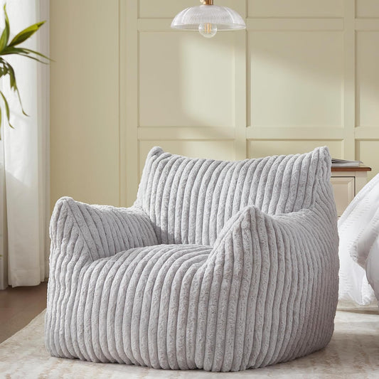 Giant Bean Bag Chairs for Adults Teens, Large Bean Bag Sofa Chairs with Filling Comfy Fuzzy BeanBag Chair with Armrests for Bedroom Living Room Reading