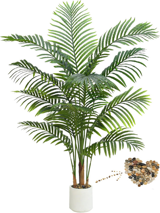 Artificial Palm Tree Indoor Plant 5FT Tall Fake Tropical Palm Tree in Pot, Real Bark Design Faux Areca Palm Tree for Home Office Living Room Bedroom Farmhouse Modern Outdoor Topiary Tree (13 Trunks)