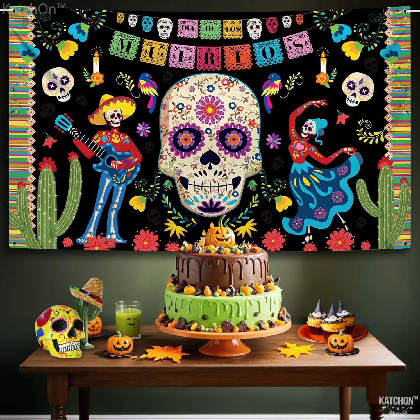 KatchOn, Day of the Dead Backdrop - XLarge, 72x44 Inch | Mexican Halloween Banner for Day of the Dead Decorations | Dia De Los Muertos Backdrop, Dia De Los Muertos Decorations, Halloween Decorations