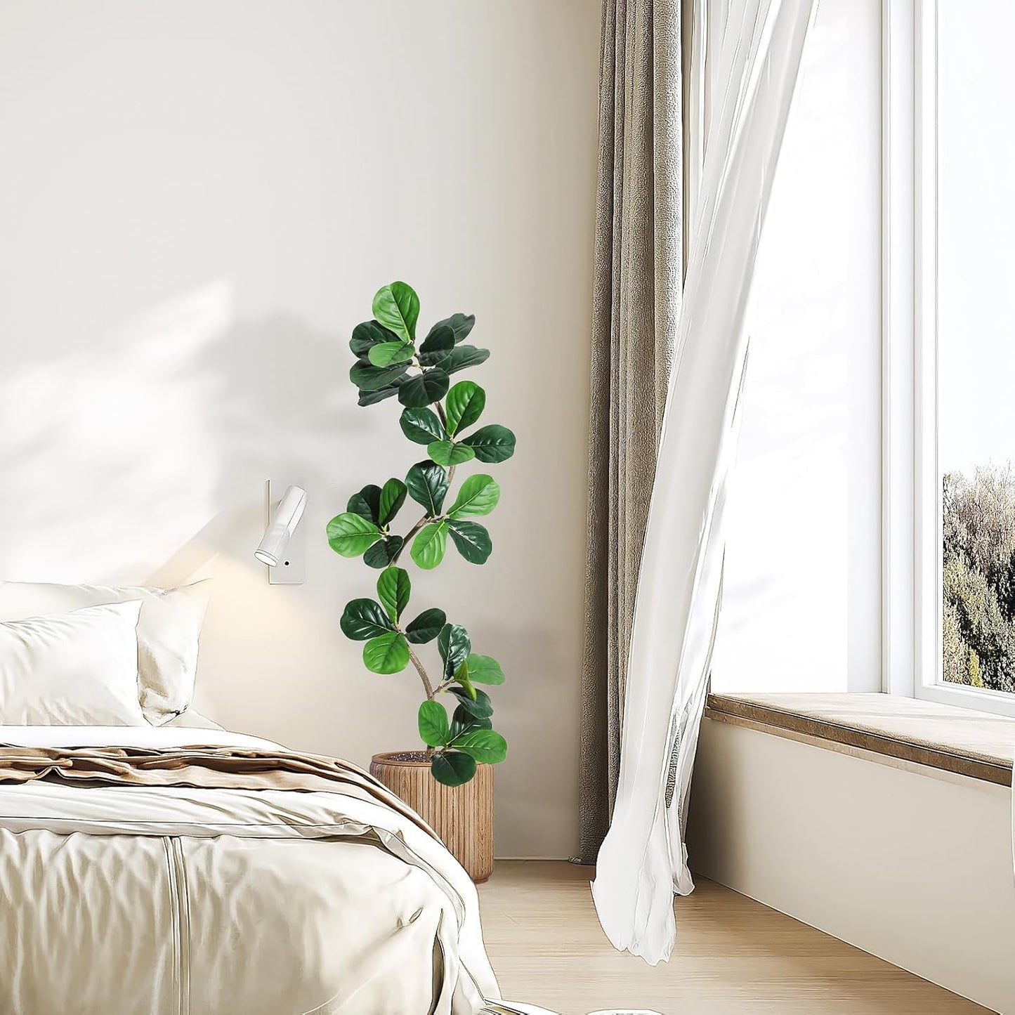 GarveeHome Fiddle Leaf Fig Artificial Tree with White Planter,5ft Faux Plants Indoor with Moss, Fake Rubber Tall Fake Floor Plant in Pot - Artificial Trees for Home Office Living Room Decor