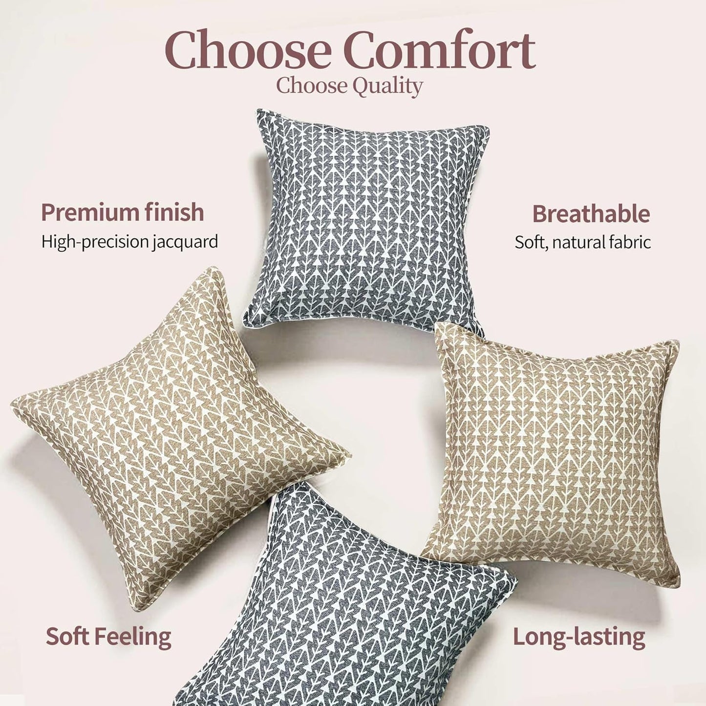 Floral Pillow Covers 18x18 Inch Set of 2 Pillow Cover Geometric Block Couch Pillows For Room Decorative Neutral Accent Throw Pillow Covers