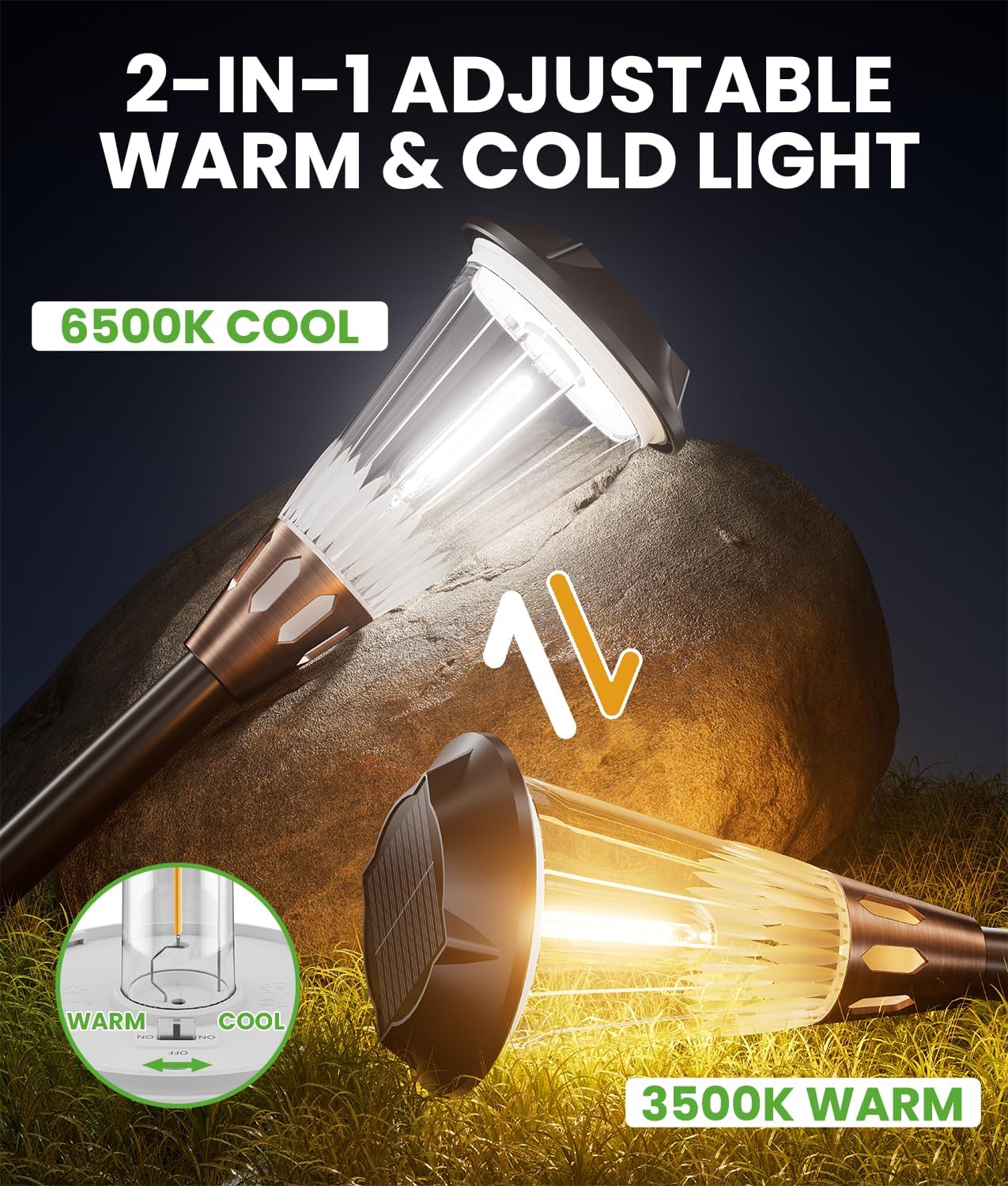 4 Pack Solar Pathway Lights Waterproof IP65, 2-in-1 Warm&Cool Solar Lights Outdoor, Bright Solar Light Outside Pathway, Auto On/Off Outdoor Light for Yard Walkway Driveway Landscape