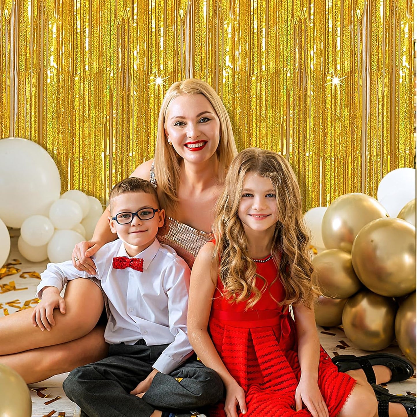 3 Pack Gold Backdrop Birthday Decorations Foil Curtain Backdrop Gold Streamers Dance Party Decorations Photo Booth Props for Bachelorette Decorations Christmas Halloween New Years Eve Party Supplies