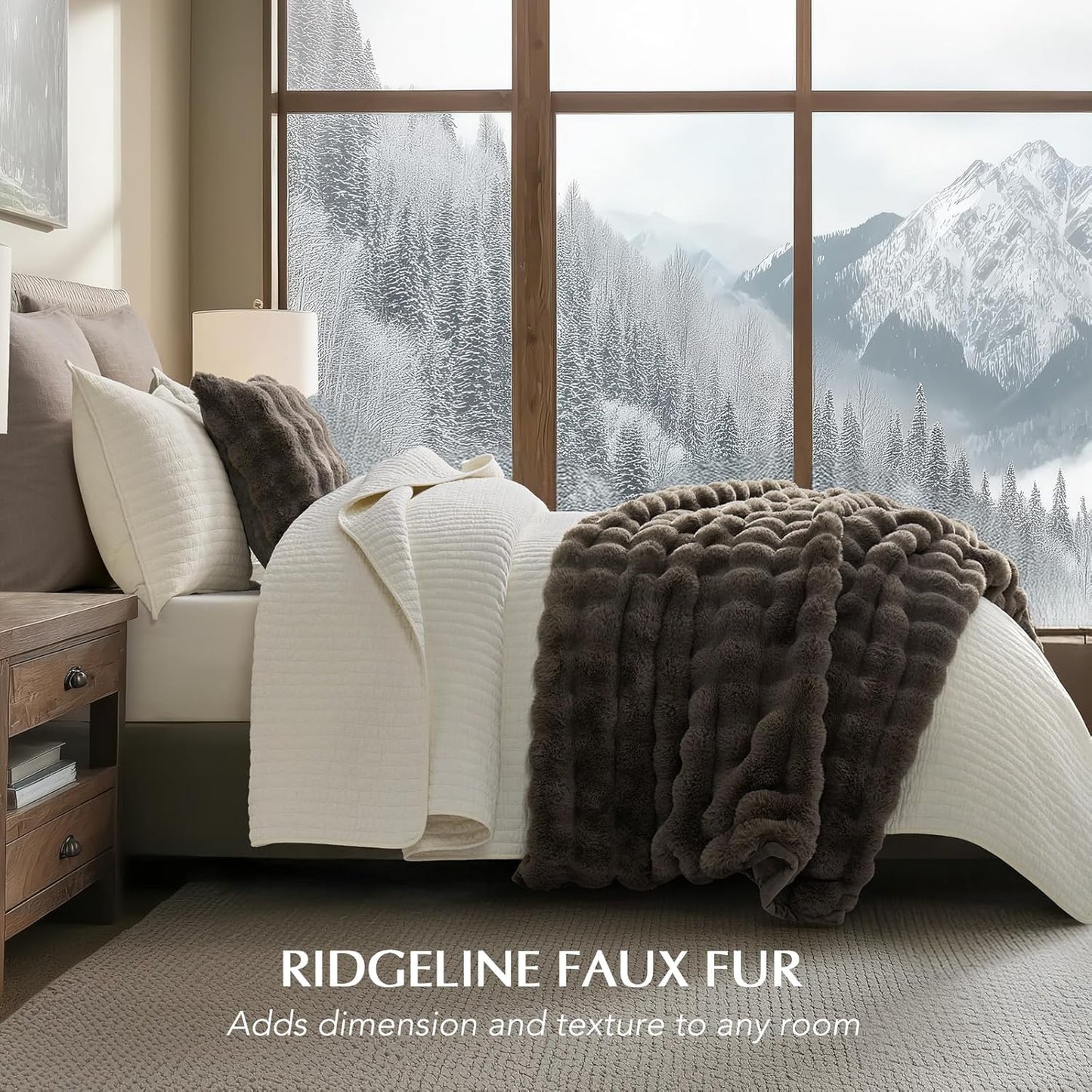 EVERGRACE Ultra Soft Luxury Fluffy Faux Rabbit Fur Throw Blanket, Thick Warm Fuzzy Blankets for Bed, Cozy Plush Reversible Blanket for Couch, Chair, Sofa, Dark Taupe, 50x60 Inches, 870 GSM