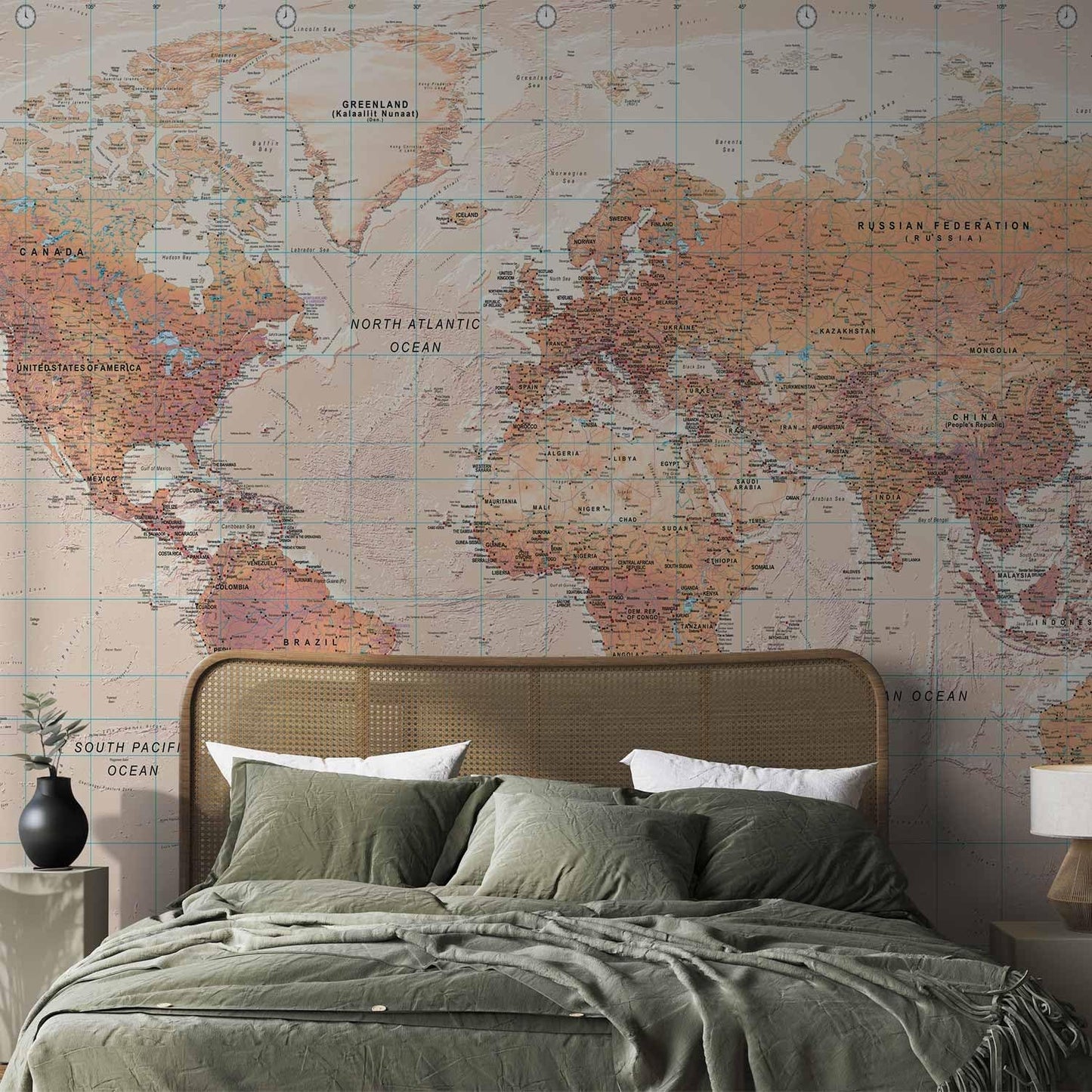 artgeist Premium Wall Mural World Map 138x101 in - XXL Non-Woven Wallpaper Fleece Wall Decor Photo Print Picture Image Design Home Map of The World k-A-0091-a-c
