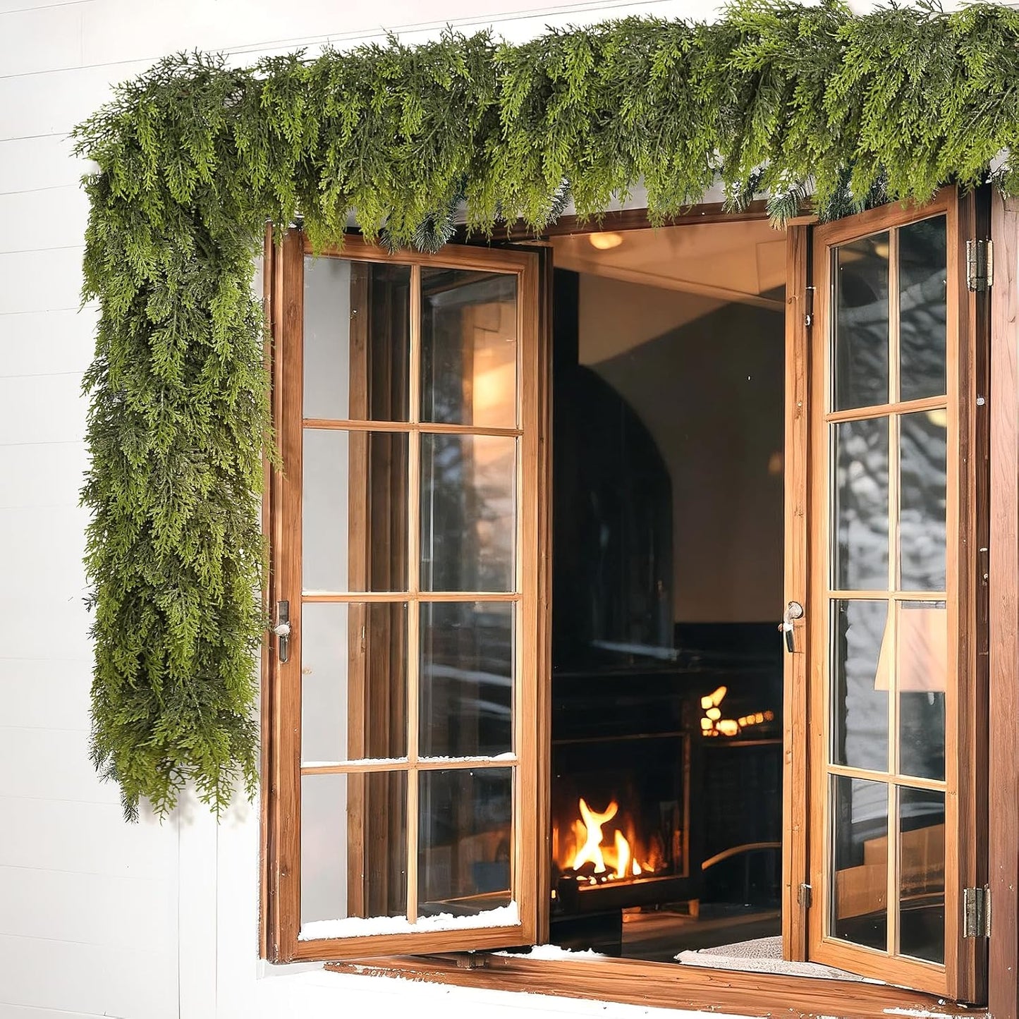 9FT Real Touch Cedar Garland for Fireplace - Artificial Christmas Garlands Realistic Faux Greenery Fake Pine Needles Garland for Holiday,Table, Window,Mantel,Stairs, Home,Indoor Outdoor Decor (1PCS)