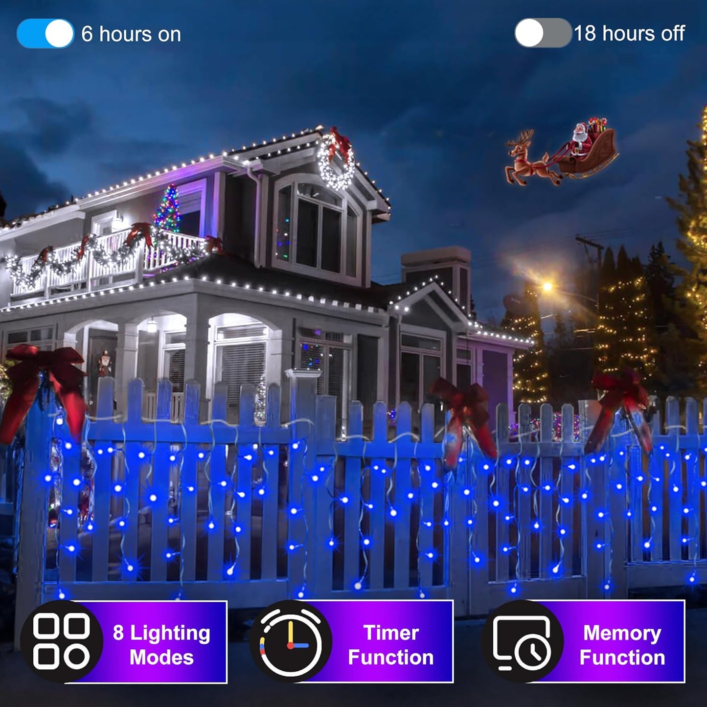 612 LED 60FT Christmas Lights with 136 Drops, 12 Modes Dimmable Blue Outdoor Hanging Lights with Timer Memory, Waterproof Curtain Lights for Home Bedroom Yard Indoor Tree Window Roof Fence Wedding