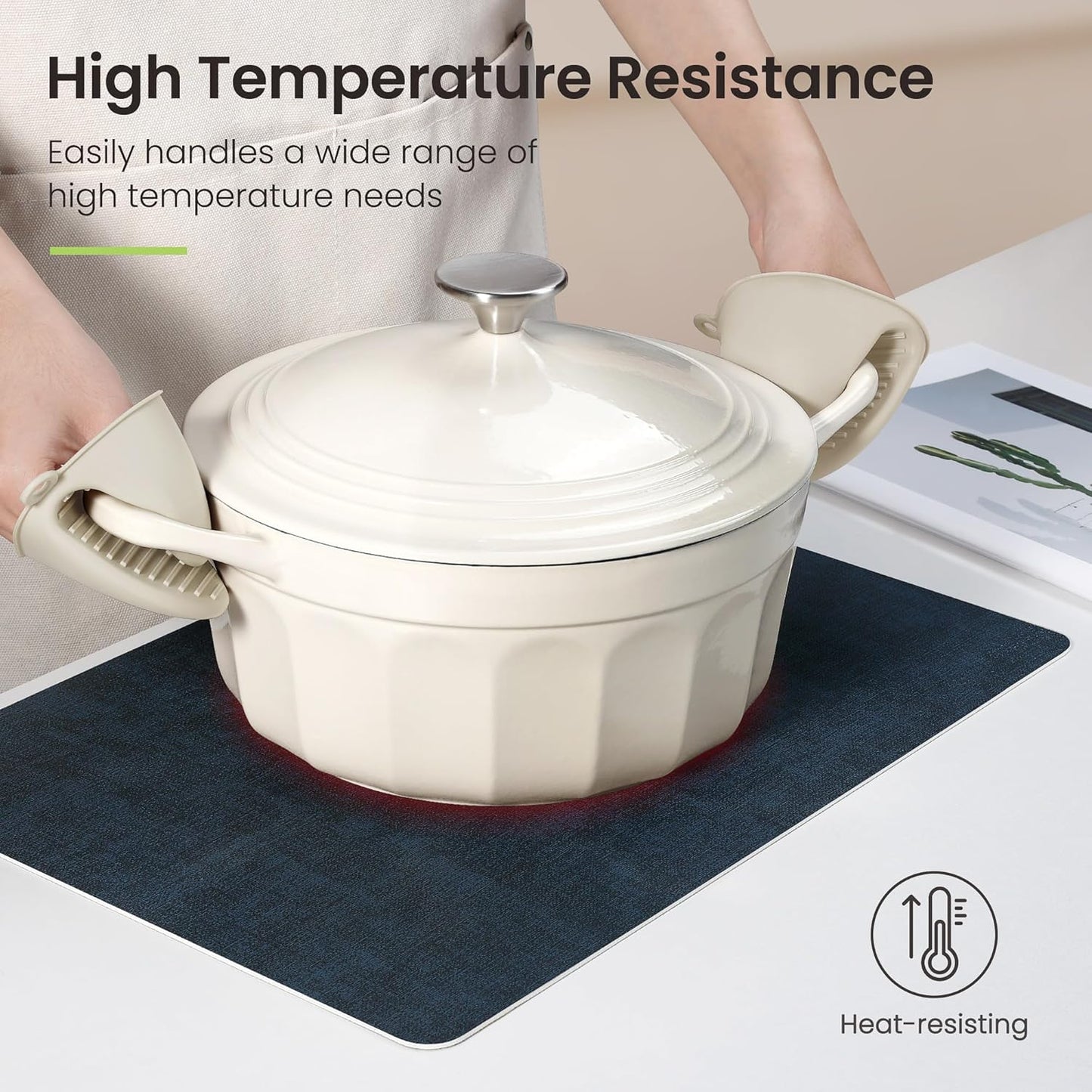 Faux Leather Dual Sided Placemats Set of 6, Square Non-Slip Heat Resistant Placemats with Coaster, Reversible wipeable Waterproof Table Mats for Kitchen, Dining, Outdoor (6, Black Navy Blue)