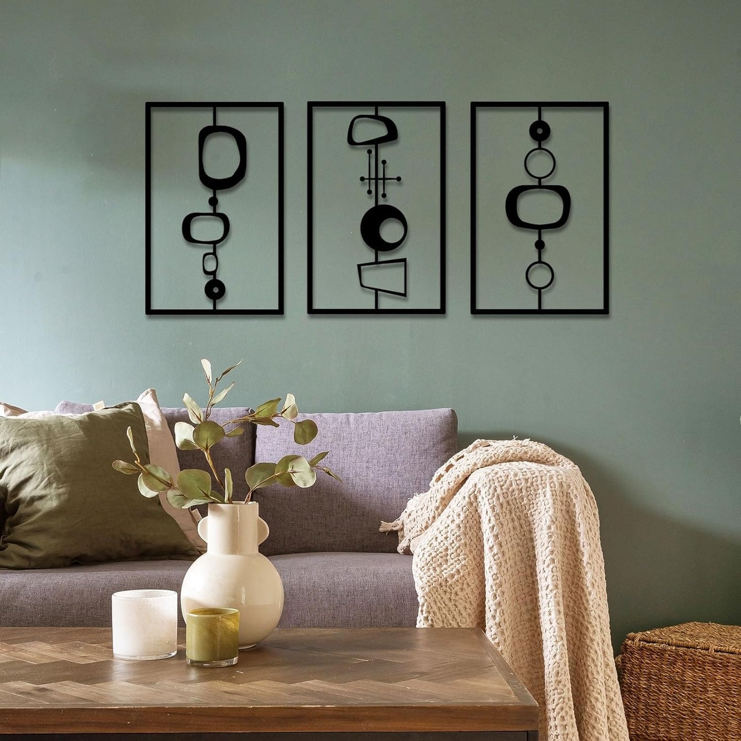 3 Pcs Metal Abstract Wall Decor, Minimalist Lines Wall Hanging Art Painting, Modern Geometric Black Wall Sculpture Suitable for Home Office, Hotel Living Room, Bedroom and other Home Decoration