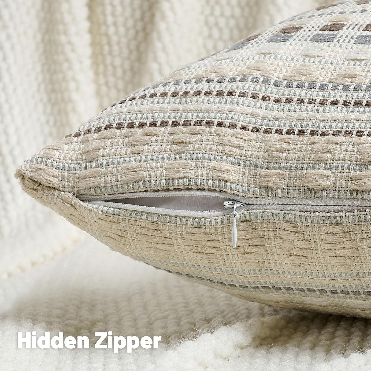 FUTEI Grey White Decorative Throw Pillow Covers 20x20 Inch Set of 2,Soft Cozy Chenille Jacquard Textured Cushion Case,Boho Home Decor for Couch Bed Living Room