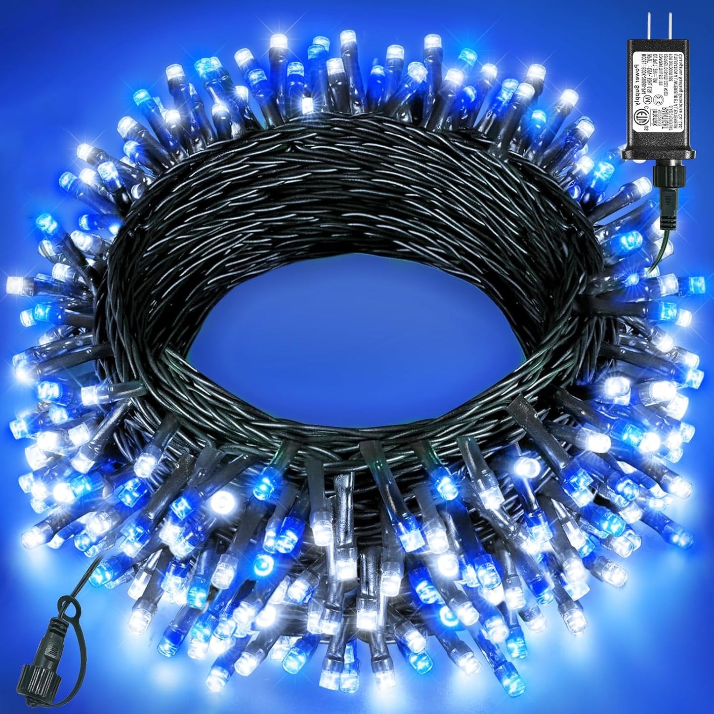 80FT 240 LED Christmas Lights Outdoor, Plug in Christmas Tree Lights Waterproof, 8 Modes & Timer, Connectable Green Wire String Light for Indoor Home Garden Party Holiday Decorations, Blue White