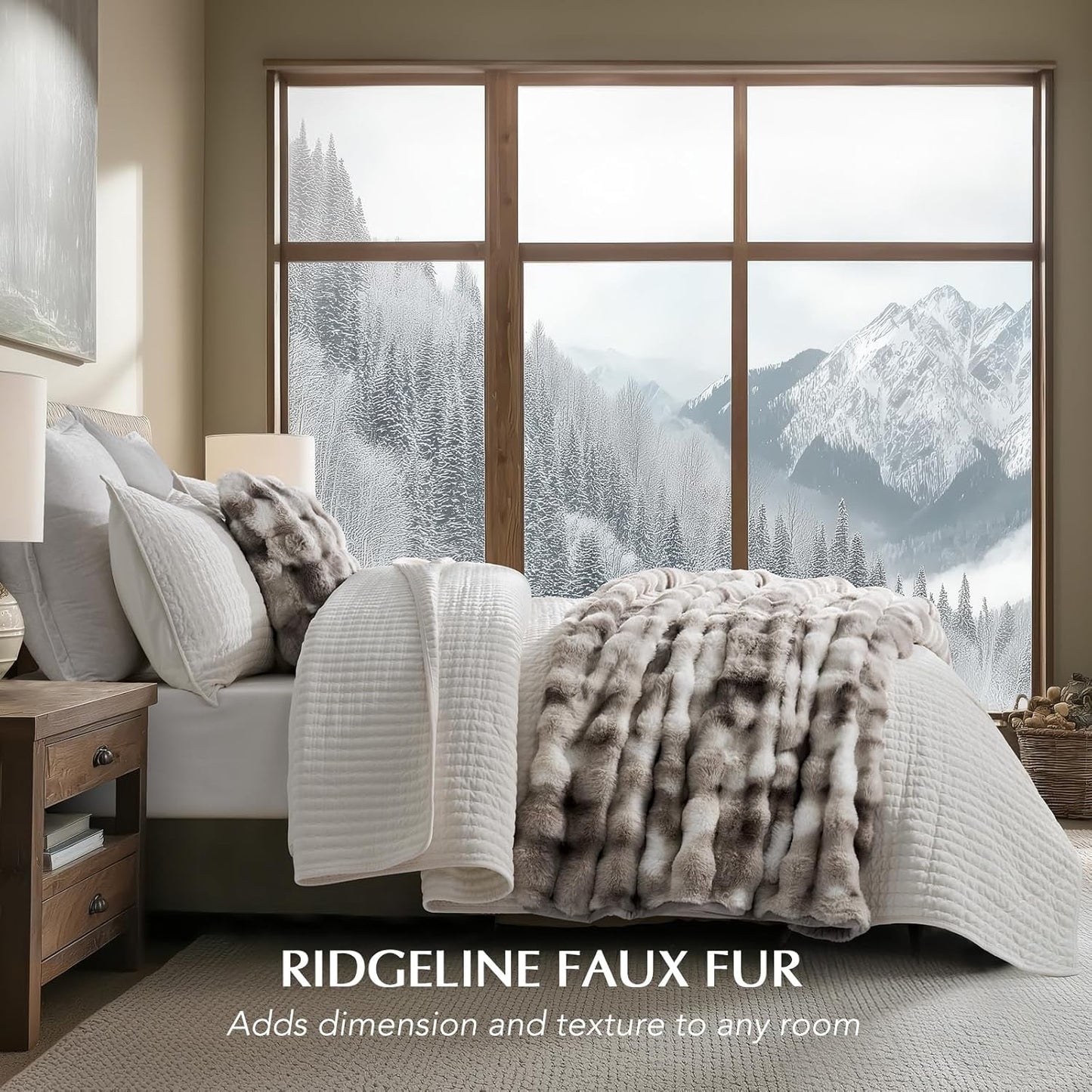 EVERGRACE Ultra Soft Luxury Fluffy Ridgeline Faux Rabbit Fur Throw Blanket, Thick Warm Bubble Throw for Bed, Cozy Plush Reversible Blankets for Couch, Chair, Sofa, Light Grey, 60x80 Inches, 870 GSM