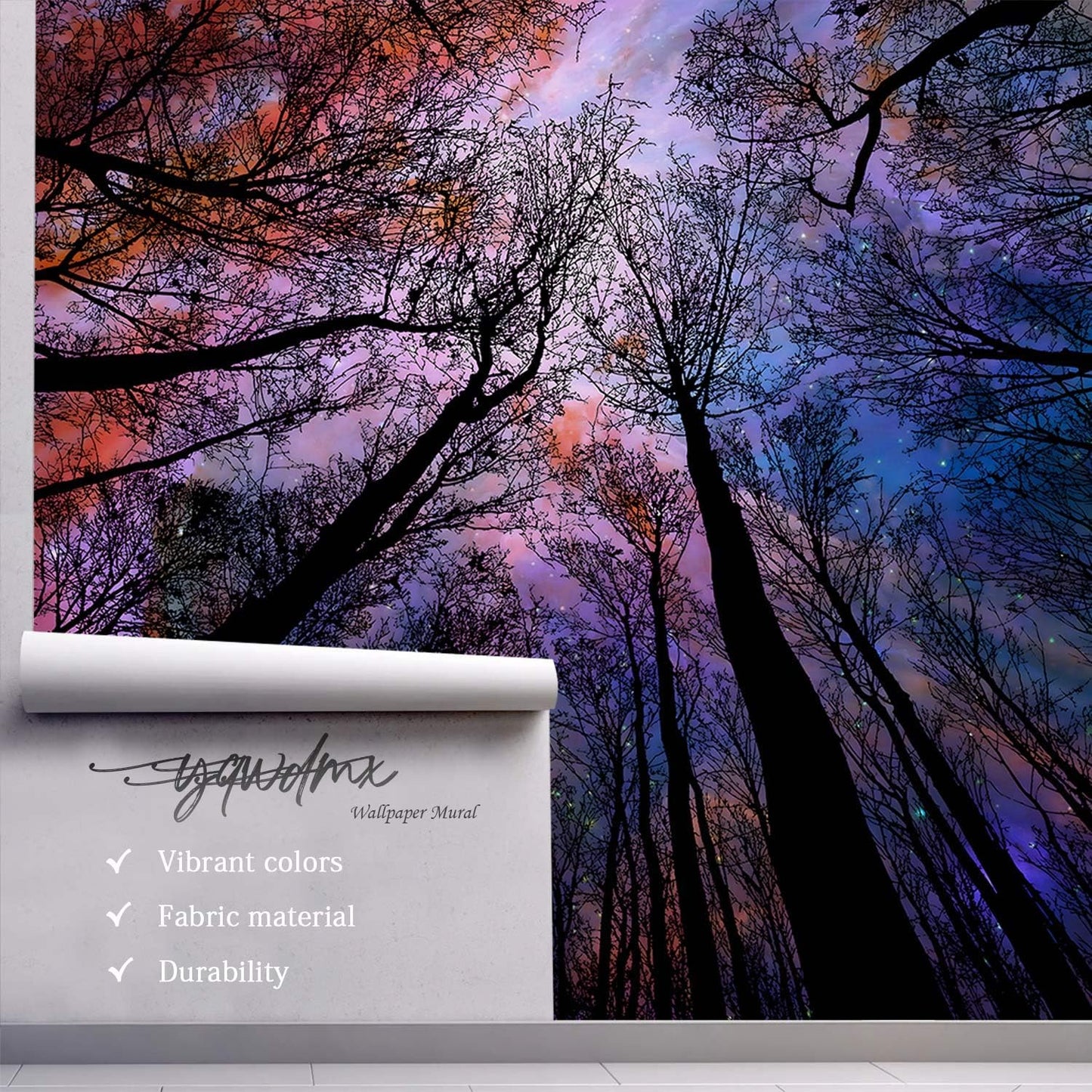 -Colorful Forest Beautiful Starry Tree Branches Wallpaper Bedroom XT14 S 100" x 65"