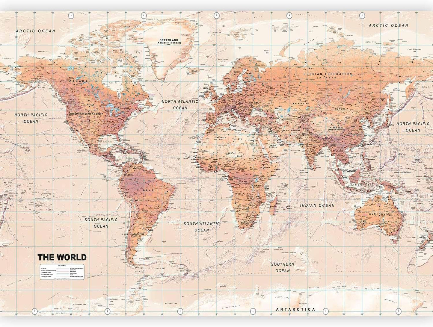 artgeist Wall Mural World Map 193x138 in - XXL Peel and Stick Self-Adhesive Wallpaper Removable Large Sticker Foil Wall Decor Print Picture Image Design Map of The World k-A-0091-a-c