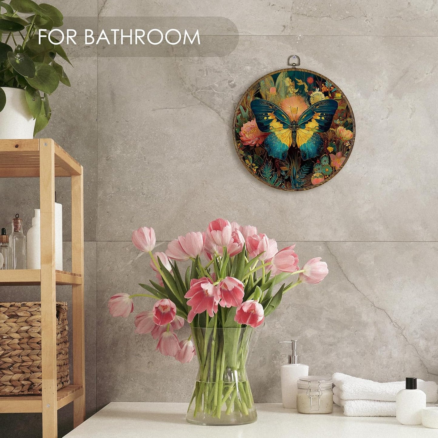 Fewgb Vintage Moody Butterfly Round Wall Art Decor Framed for Bedroom Living Room Bathroom, Dark Cottagecore Academia Canvas Wall Art Prints Picture, Gothic Hanging Room Decor Artwork 10x10