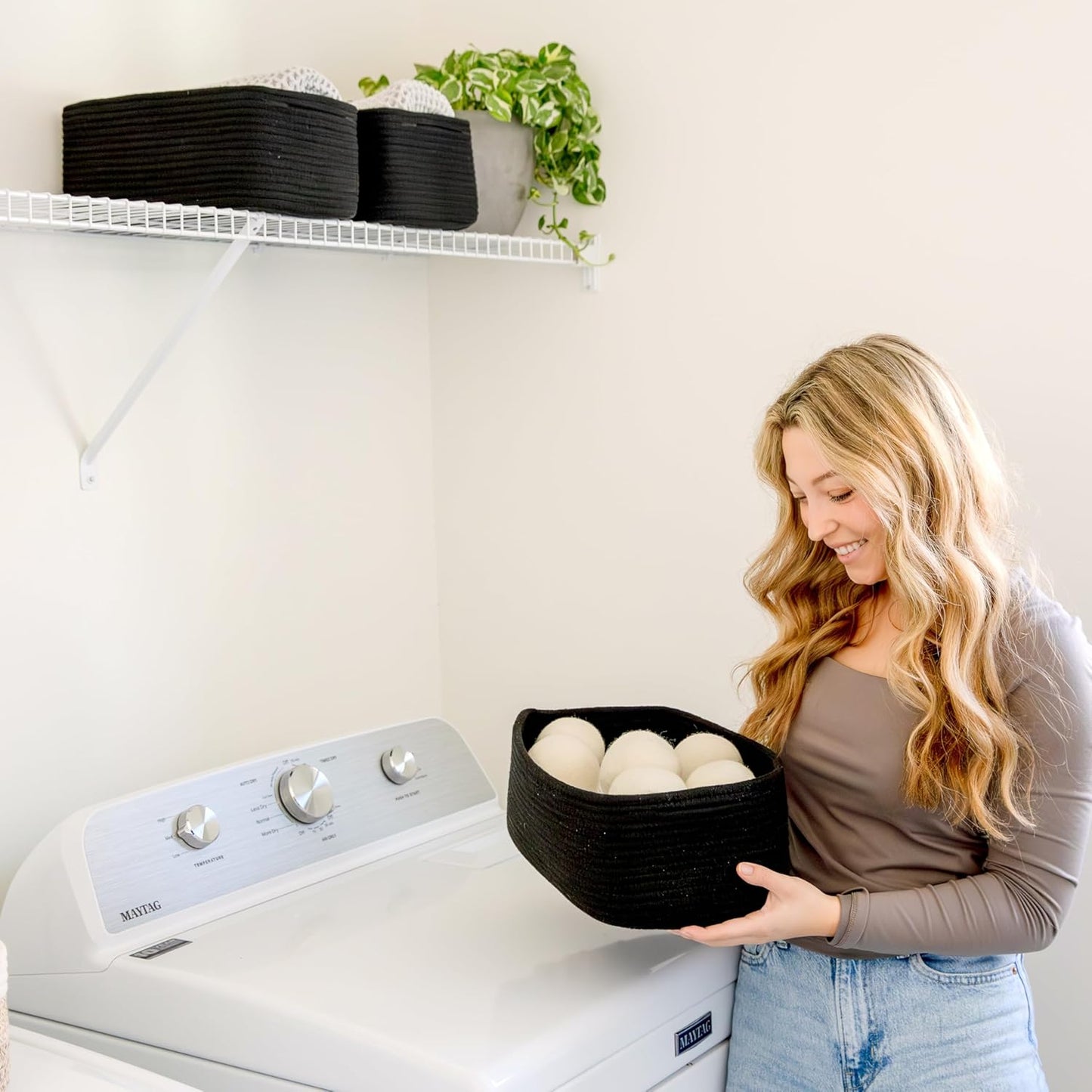 NaturalCozy 13.5”x8.5”x5.5” Rectangle Storage Baskets for Shelves 3 Pack | Cotton Rope Woven Small Baskets for Organizing | Small Storage Bins for Nursery, Bathroom, Closet, Shelf, Decorative