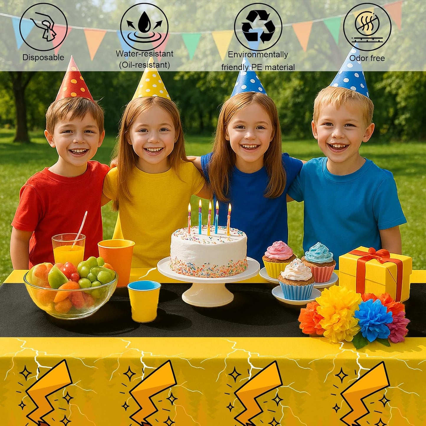 3-Pack Yellow Cartoon Plastic Birthday Tablecloths - 54x108in Rectangle Party Table Covers for Little Ones & Adults, Durable Birthday Party Decorations