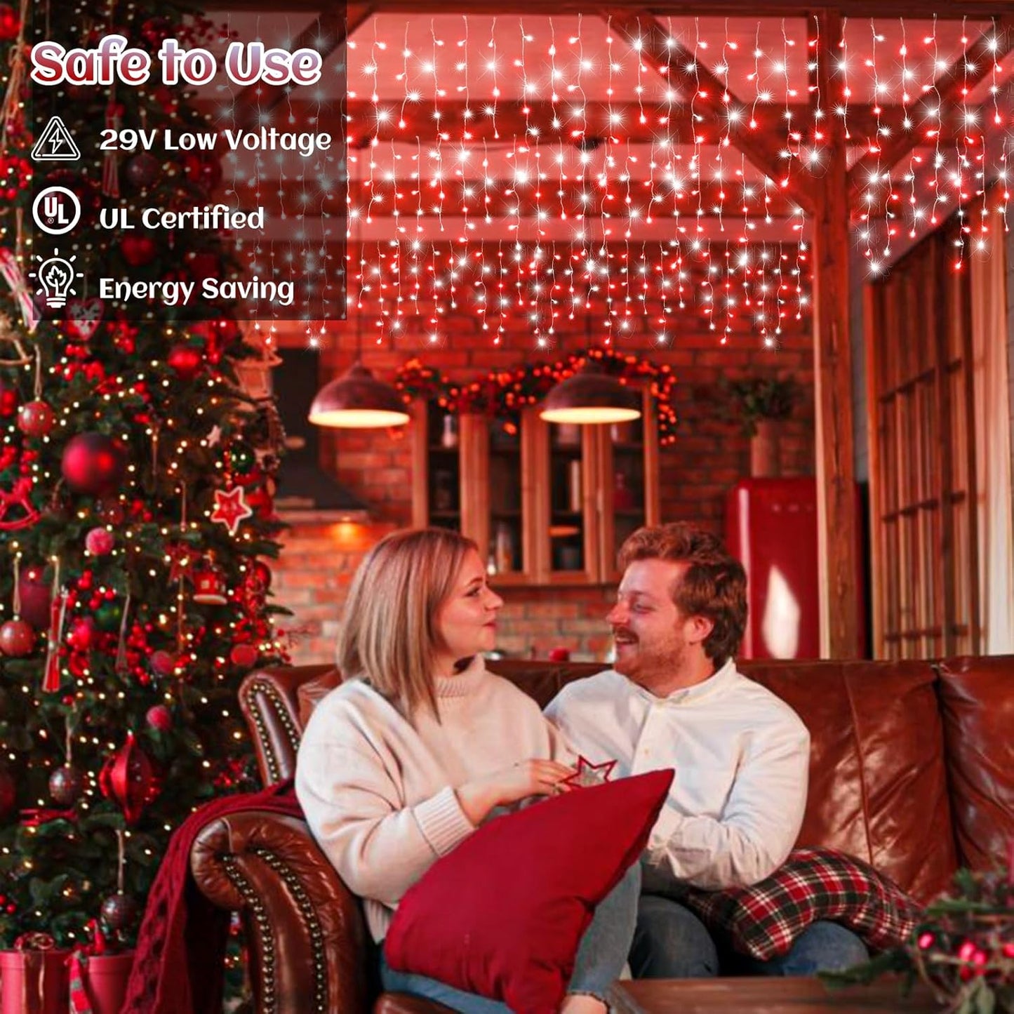 33ft Icicle Lights for Outside, Red and White Christmas Lights Outdoor Indoor, 400 LED Twinkle String Light with 75 Drops Short Curtain Light for Thanksgiving Room Home Wall Bedroom Window Decoration