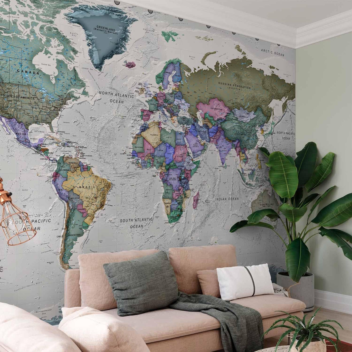 artgeist Wall Mural World Map 135x101 in - XXL Peel and Stick Self-Adhesive Wallpaper Removable Large Sticker Foil Wall Decor Print Picture Image Design Map of The World k-A-0380-a-a