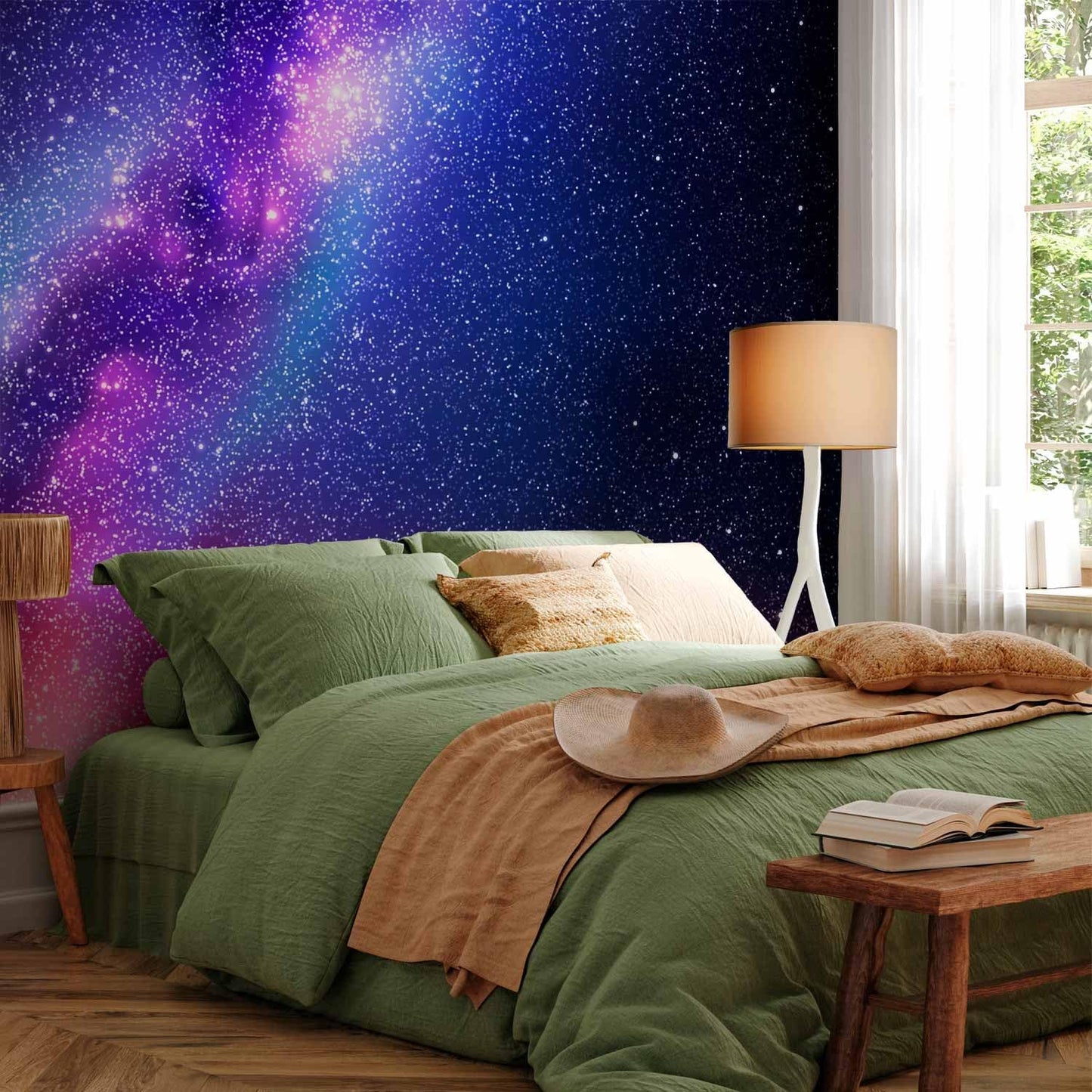 artgeist Wall Mural Galaxy 116x83 in - Peel and Stick Self-Adhesive Wallpaper Removable Large Sticker Foil Wall Decor Print Picture Image Abstract Space Sky Star Cloud Violet f-C-0487-a-a