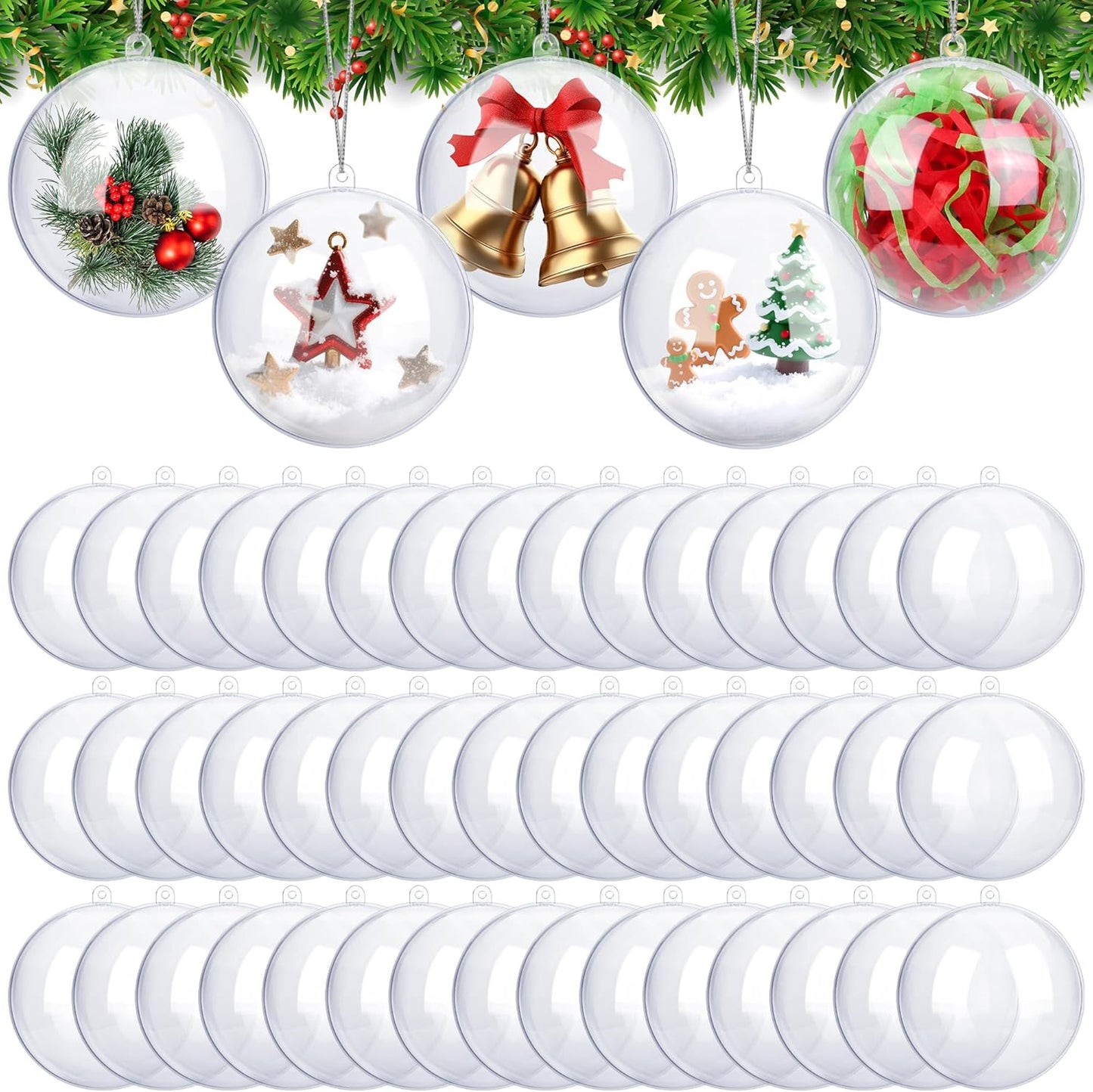 ANVAVO 50 Pieces 10 cm Christmas Clear Plastic Fillable Ball Ornaments DIY Craft Transparent Baubles Shatterproof Christmas Tree Hanging Ornaments for Xmas New Years Birthday Wedding Home Decor