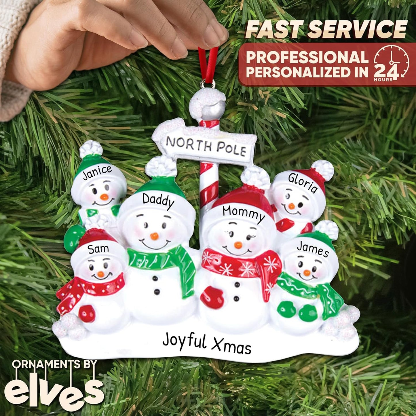 3D Frosty Snowman Family of 6 Christmas Ornament 2025 Personalized Family Christmas Ornaments 2025 | Winter Holiday Snowmen Personalized Tree Ornaments Customizable Gifts Snow People of Six Ornament