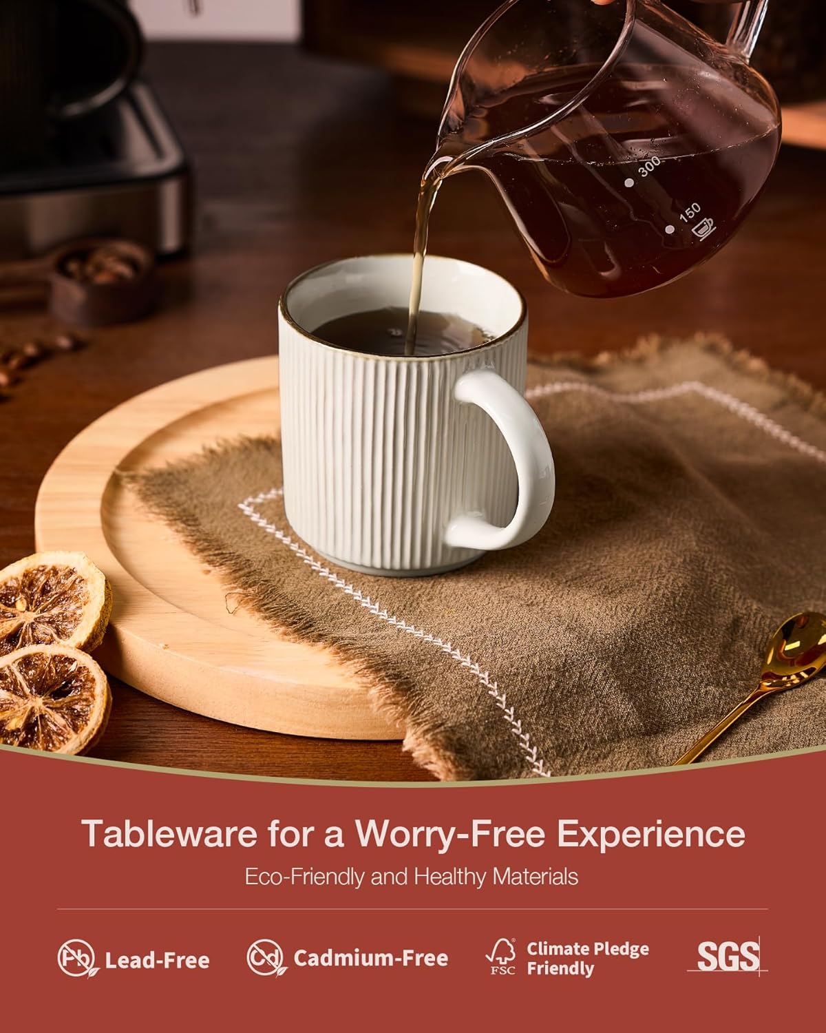 famiware Coffee Mug Set for 6, Star 12 oz Catering Mugs Cup Set with Handle for Coffee, Tea, Cocoa, Milk - Ceramic Stoneware Drinkware Set, White