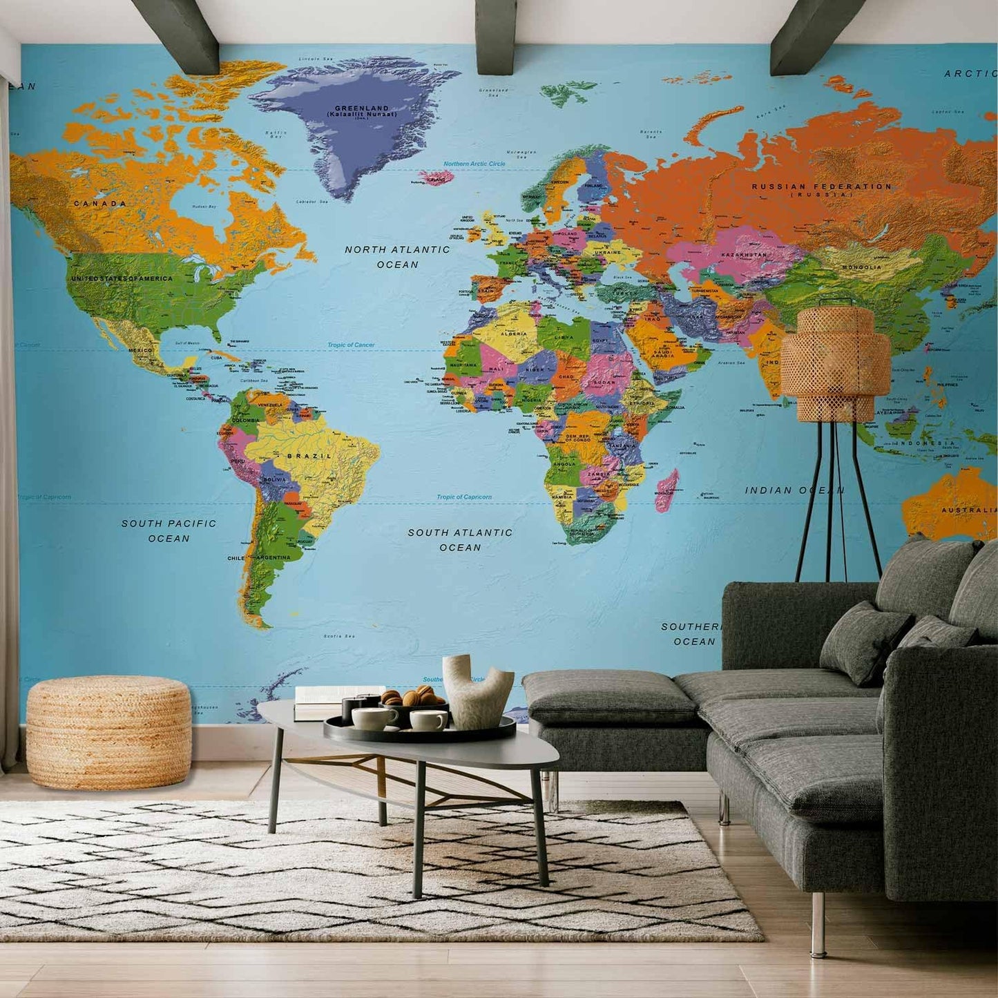 artgeist Premium Wall Mural World Map 197x110 in - Non-Woven Wallpaper Fleece Wall Decor Photo Print Picture Image Design k-A-0095-x-a