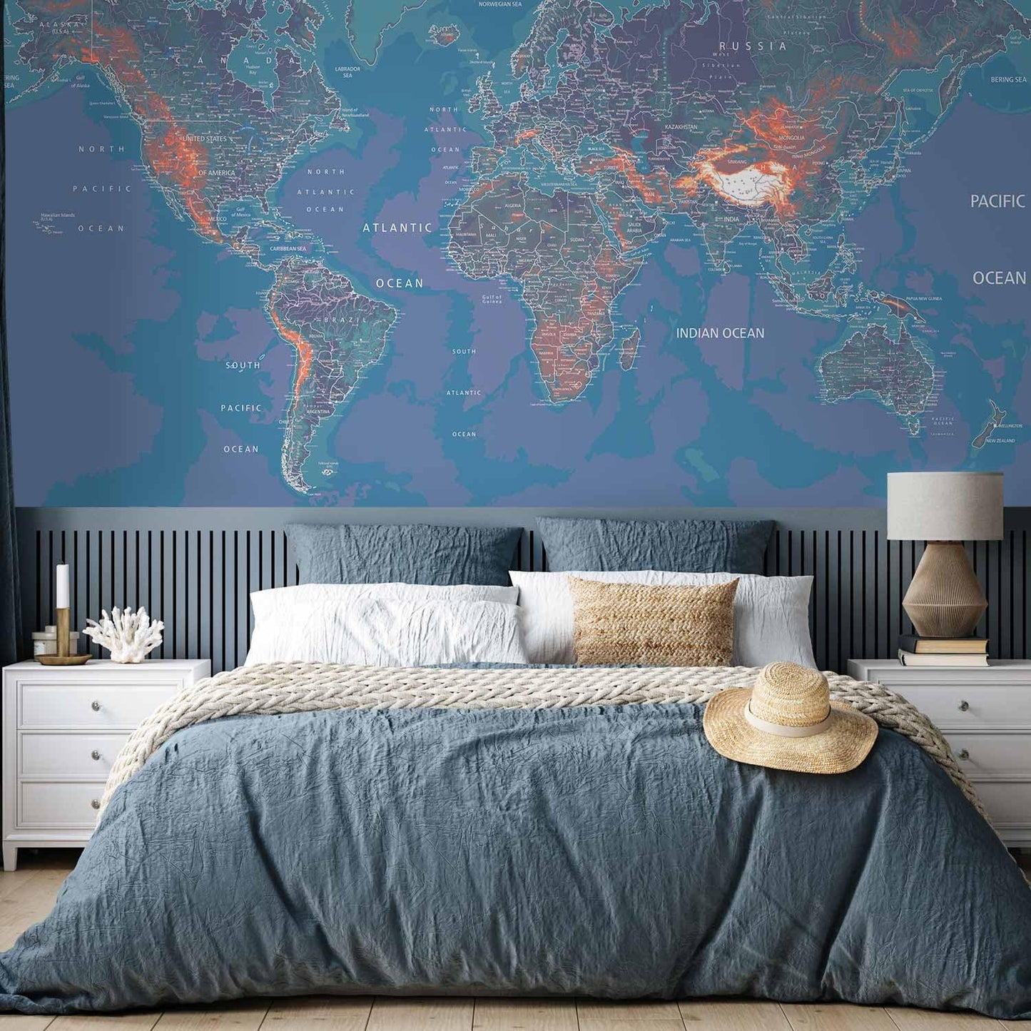 artgeist Wall Mural World Map 77x55 in - XXL Peel and Stick Self-Adhesive Wallpaper Removable Large Sticker Foil Wall Decor Print Picture Image Design Map of The World k-A-0061-a-d