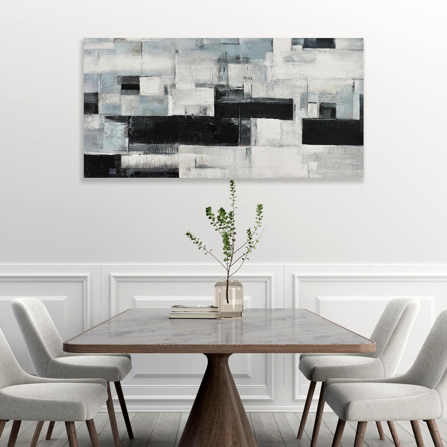 Glvzygy Abstract Wall Art Room Decor Black White and Gray Plaid Minimalism Picture Abstract Art Wall Decor Modern Abstract Wall Art Canvas for Living Room Bedroom Office 24"x48"