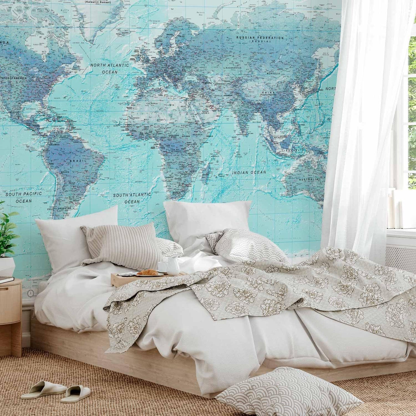 artgeist Premium Wall Mural World Map 79x55 in - XXL Non-Woven Wallpaper Fleece Wall Decor Photo Print Picture Image Design Home Map of The World k-A-0091-a-b