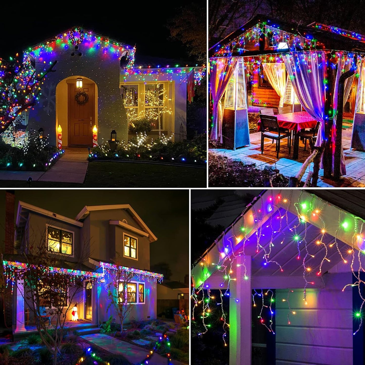 99ft Colored Christmas Lights Outdoor, 1216 LED Icicle Lights for Outside House with Clear Wire 8 Modes Timer, Plug in Waterproof for Home Holiday Eaves Yard Party Tree Room Wall Indoor Decoration