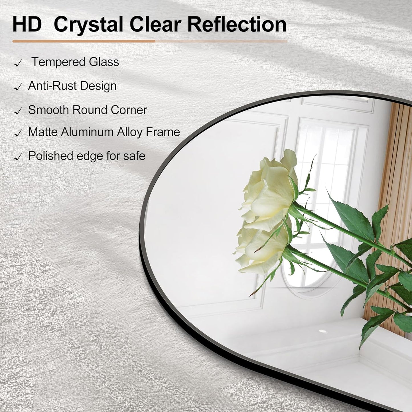 Arched Bathroom Mirror, 60"x36" Black Arched Mirror for Bathroom, Wall Mounted Mirror, Black Vanity Wall Mirror Metal Frame for Bedroom, Entryway, Living Room, Vertically Hanging