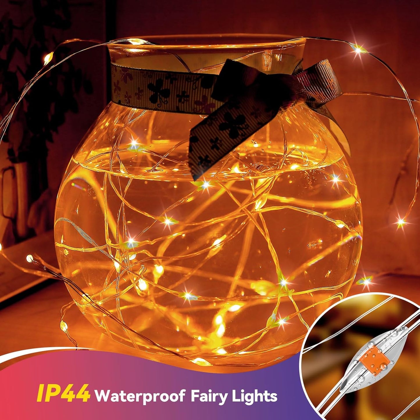4 Pack 60LED Halloween Fairy Lights Battery Operated - 20FT Twinkle Lights with 2 Lighting Modes Indoor Outdoor, Waterproof Led Fairy String Lights for Christmas, Bedroom, Dorm, DIY Decor, Orange