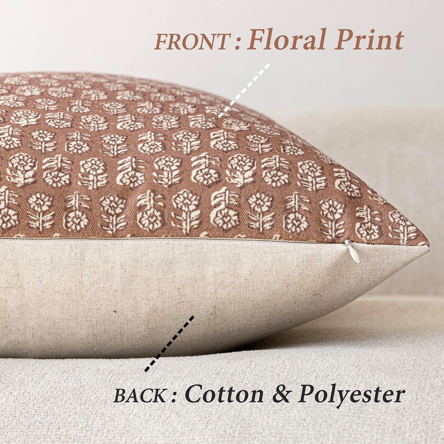 Foindtower Set of 2 Decorative Vintage Floral Print Throw Pillow Covers Neutral Farmhouse Cushion Covers Boho Home Decor for Sofa Couch Chair Bedroom Living Room Outdoor,22×22 Inch,Light Orange Brown
