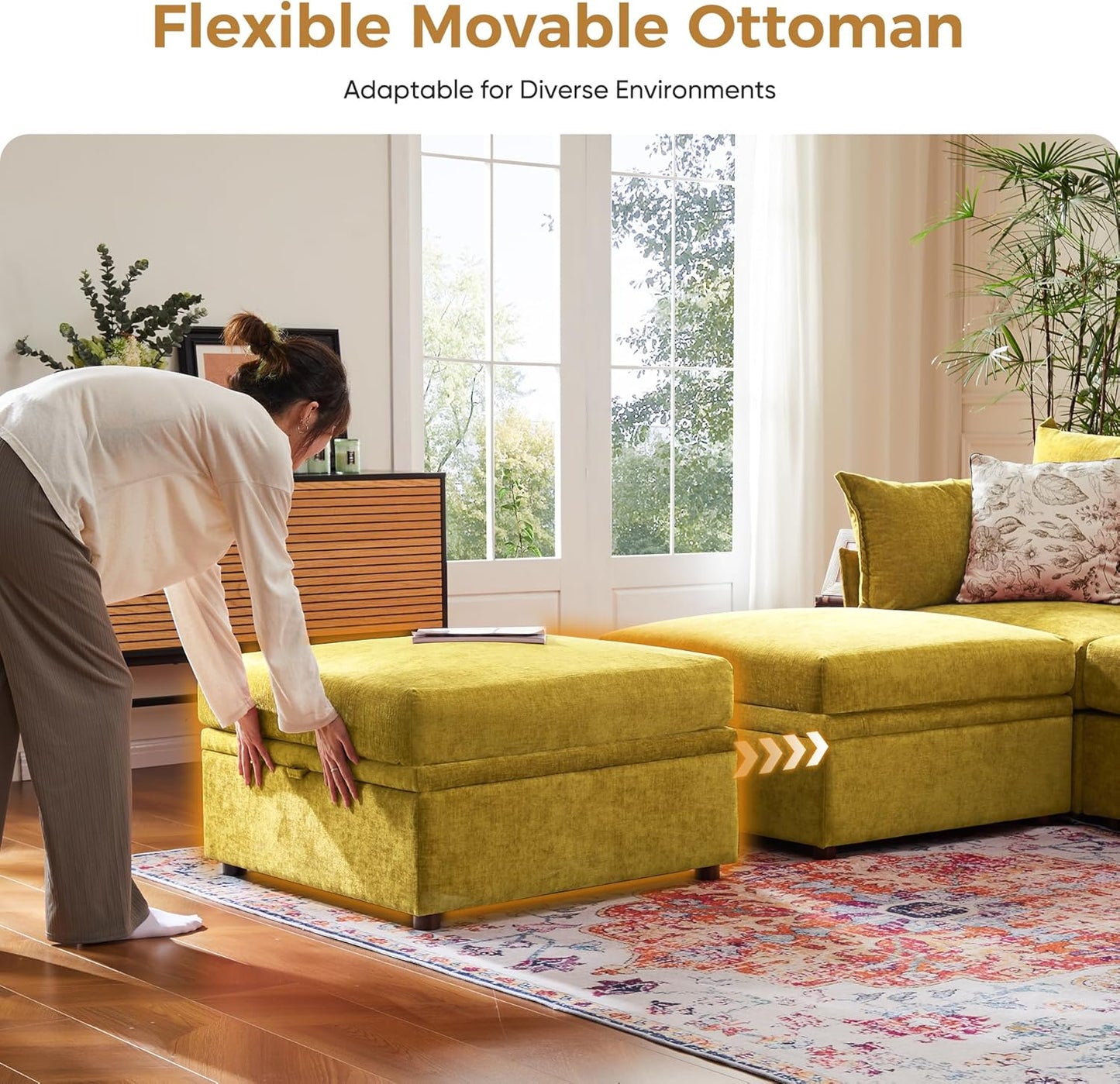 134.6" Modular Sectional Sofa, U Shaped Couch Set for Living Room, Large 8-Seater Comfy Cloud Couches with Movable Storage Ottoman,DIY Combination - Chenille Yellow