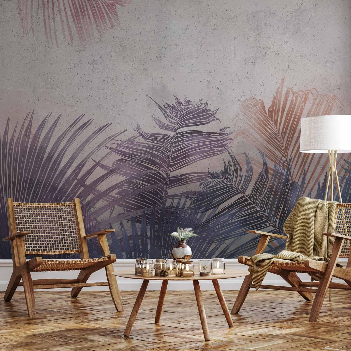 artgeist Wall Mural Jungle 157"x110"XXL Non-Woven Wallpaper Fleece Wall Decor Photo Print Picture Image Design Leaves Botanical Nature Purple Grey b-A-0827-a-a