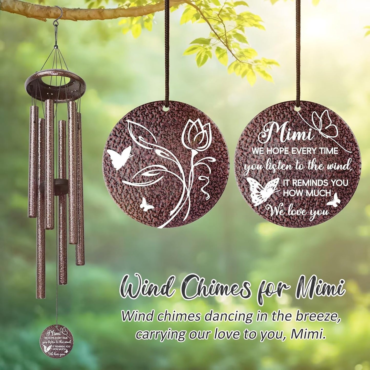 Gifts for Mimi, 25''Wind Chimes, Birthday Gift for Mimi from Grandkids, Mothers Day, Thanksgiving, Christmas Day Gifts Ideas for Love Rreminder