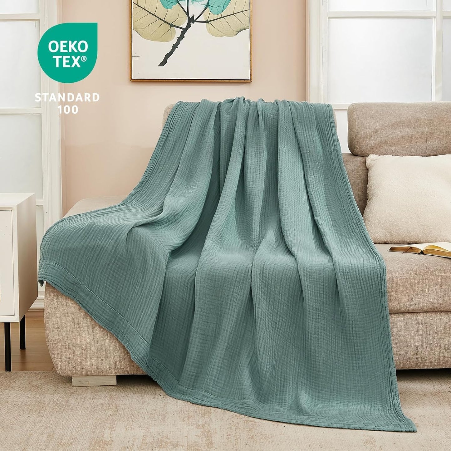 EMME Muslin Twin Blankets for Couch Breathable Gauze All Season Soft and Lightweight Pre-Washed Cotton Blanket (Teal, 60"x80")