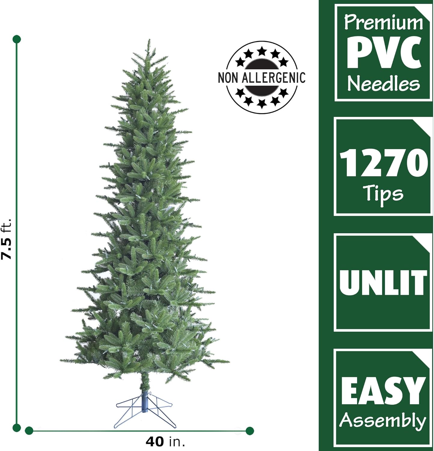 Fraser Hill Farm 7.5-Ft. Carmel Pine Slim Artificial Christmas Tree with Stand, Unlit Foldable Fake Tree with Realistic Foliage for Home Decoration