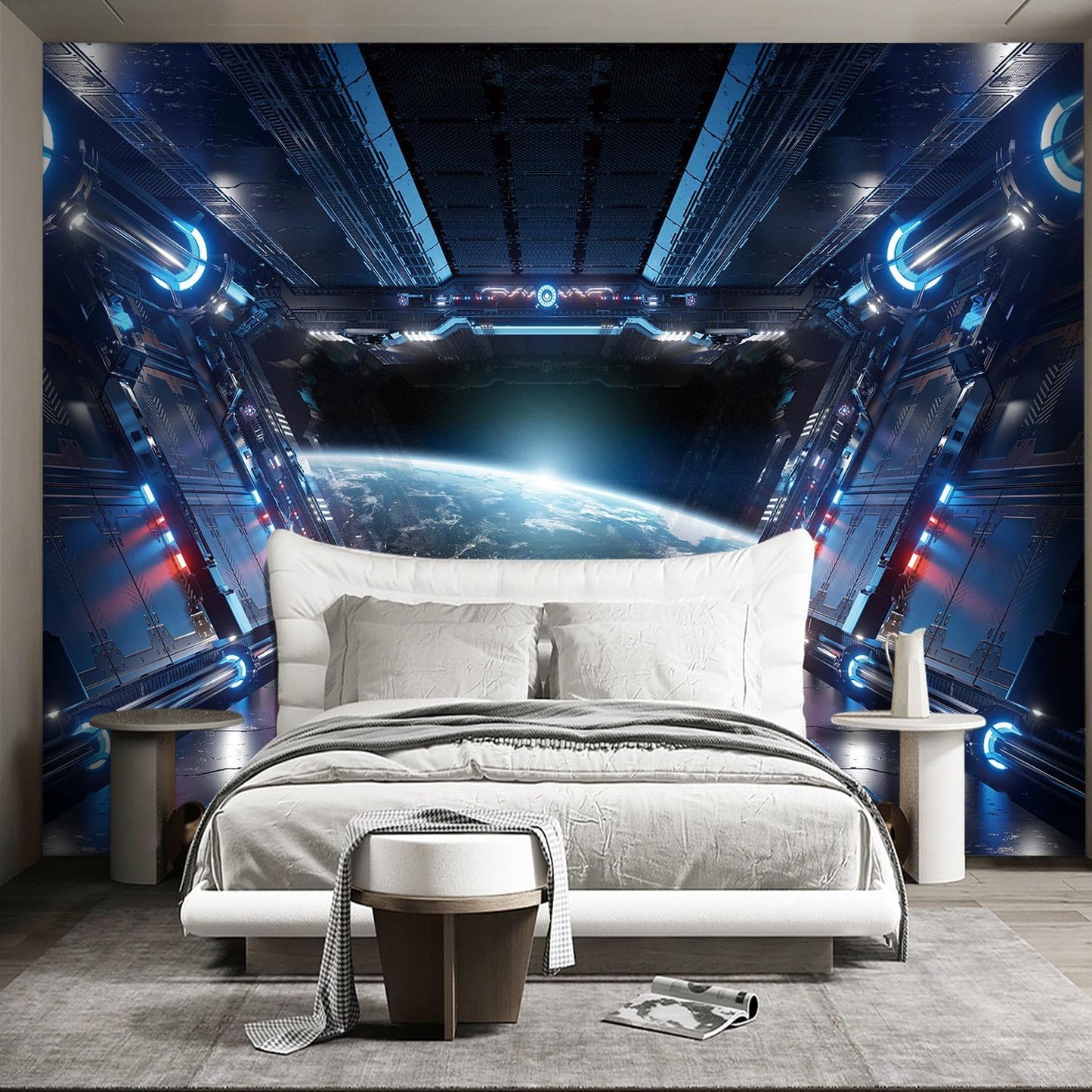 3D Spacecraft Space Wallpaper Bedroom Technology Spaceship Space Capsule murals Office Decor Living Room tv Background Large Wall Mural - 137"x96"（Not Peel and Stick）