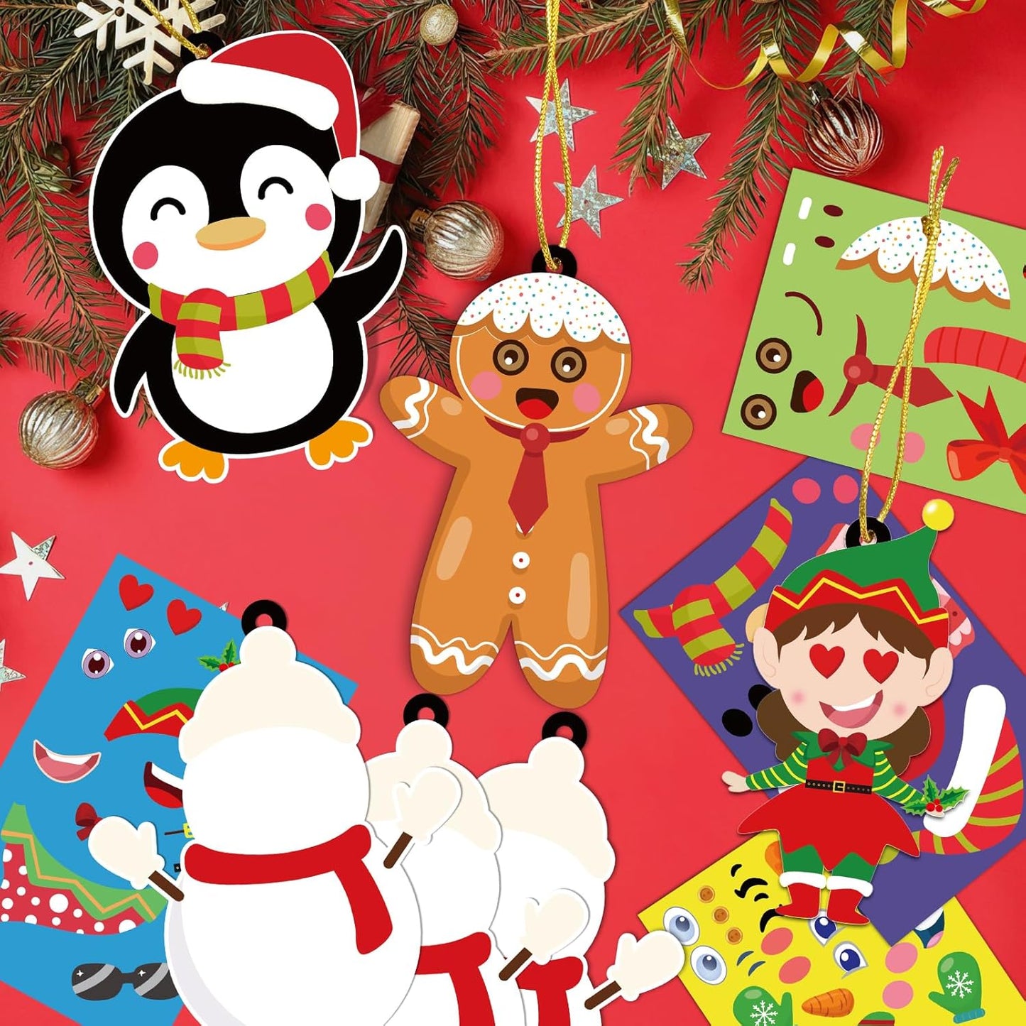 VABAMNA 72pcs Christmas Ornament Crafts for Kids - Make Your Own Ornament Kit with Christmas Craft Stickers for Kids Xmas Tree Holiday Hanging Decor, 9 Designs