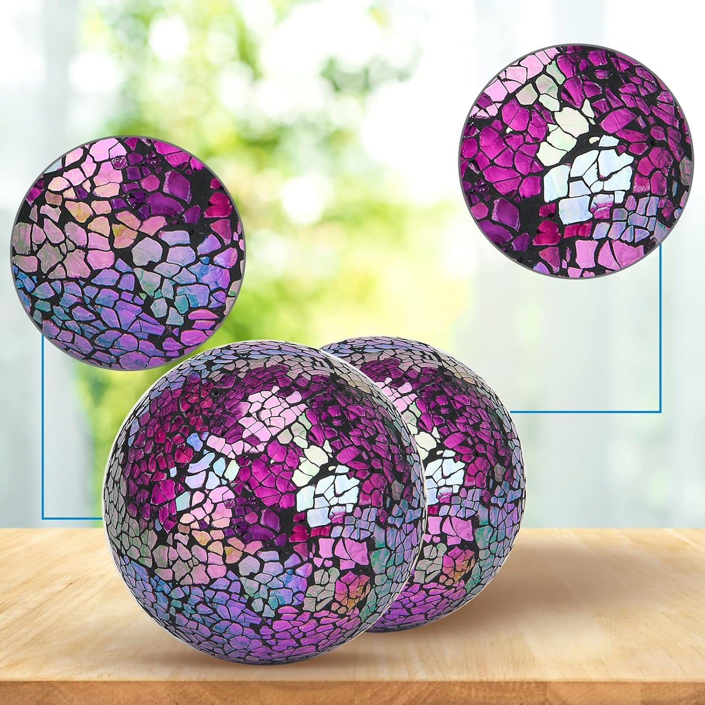 6Pcs Decorative Ball Set, 6cm/2.4inch Red Dazzle Mosaic Glass Orbs Centerpiece Balls for Decorate Bowls Vases Tables Wedding Party