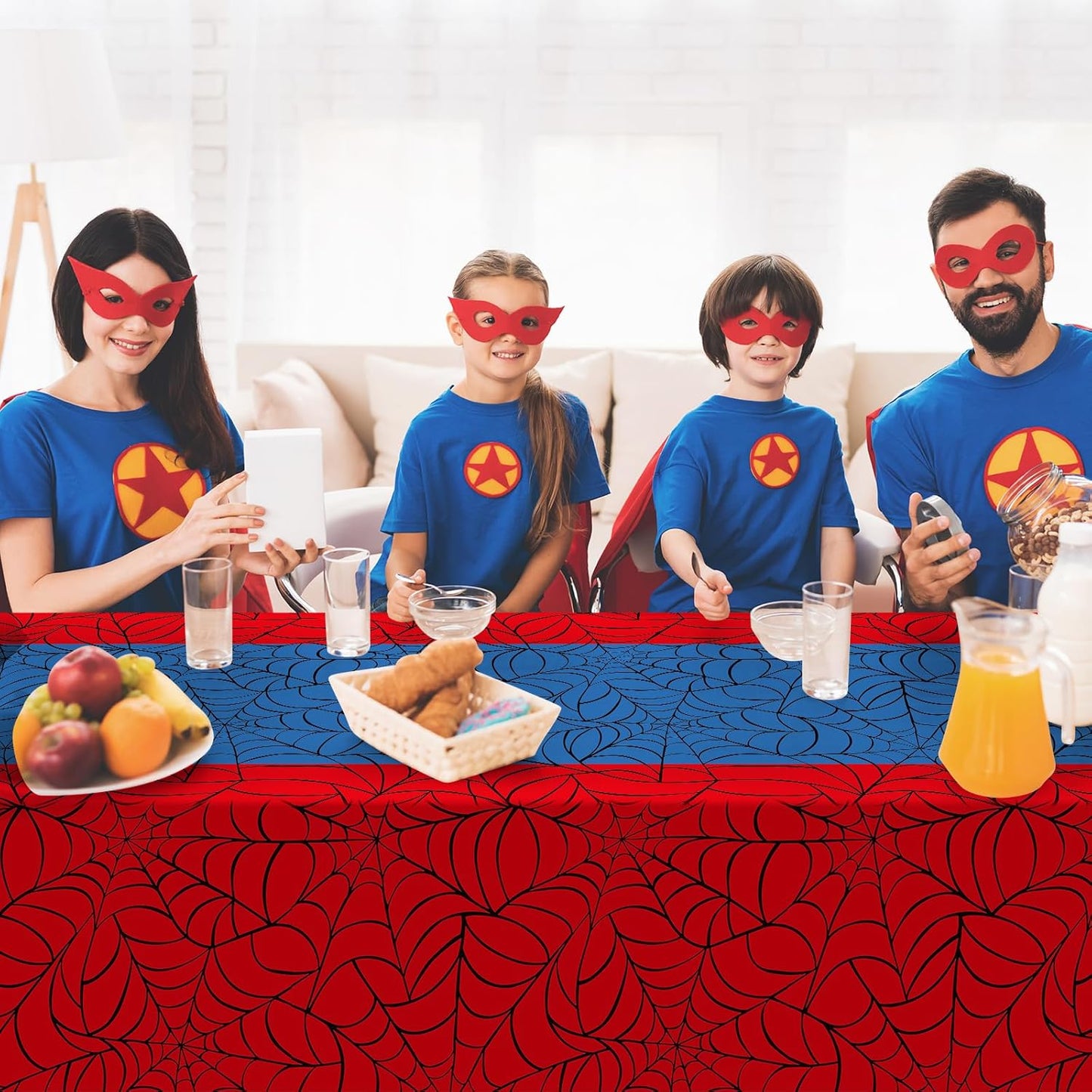 4Pcs Spider Web Themed Birthday Party Tablecloths Decorations,Mix Blue and Red Hero Plastic Table Cover Disposable Rectangle Table Cloth for Baby Shower Kids Boys Birthday Party Supplies,54x108 Inch