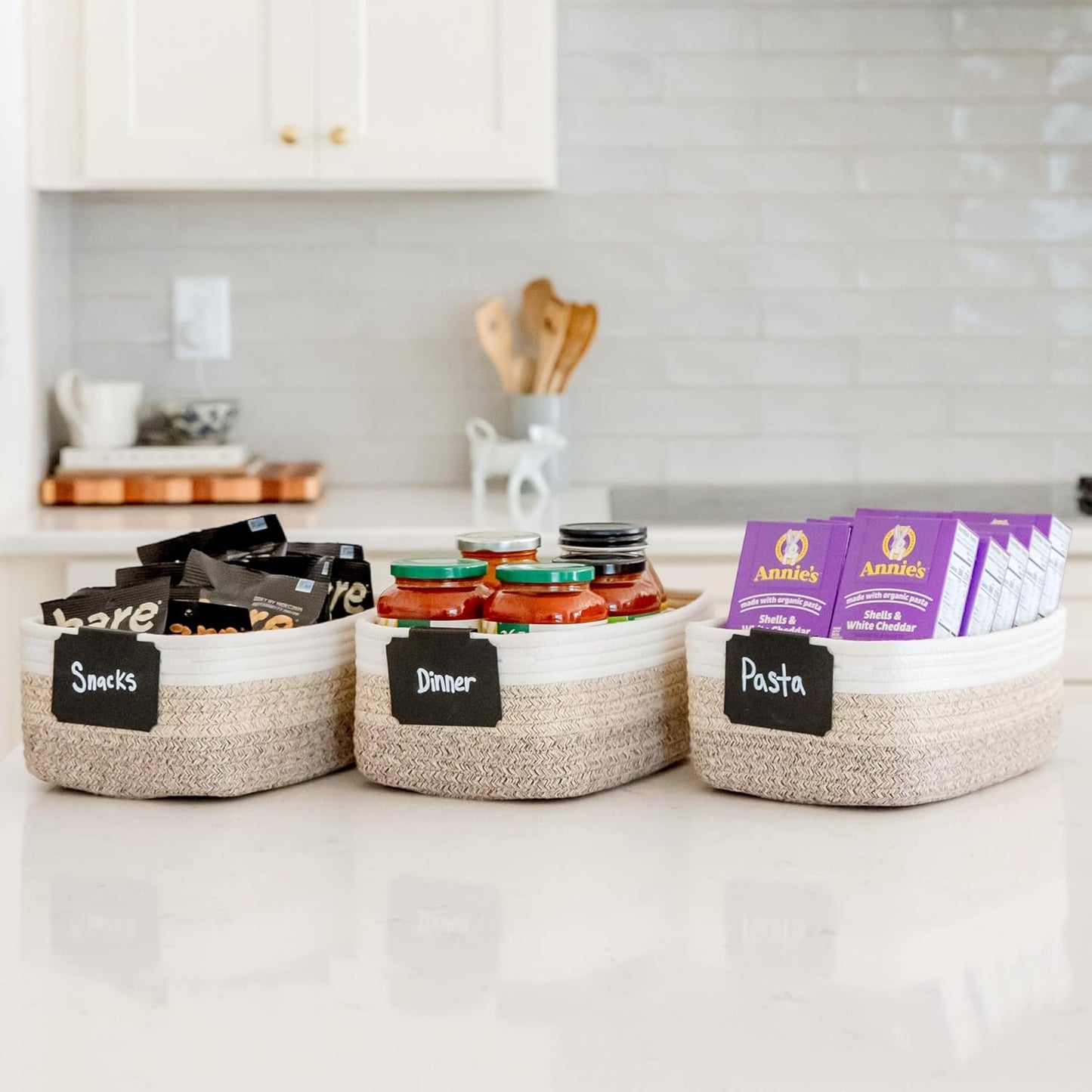 NaturalCozy 11.8"x8"x4.5” Storage Baskets for Shelves 3 Pack | Cotton Rope Woven Small Baskets for Organizing | Small Storage Bins for Nursery, Bathroom, Closet, Cube Shelf, Decorative, Gift Basket