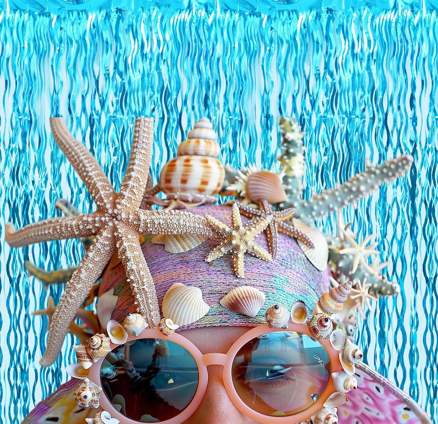 Goer Metallic Tinsel Foil Fringe Curtains for Party Photo Backdrop Wedding Decor (4 Pcs,Wavy Light Blue), One Size