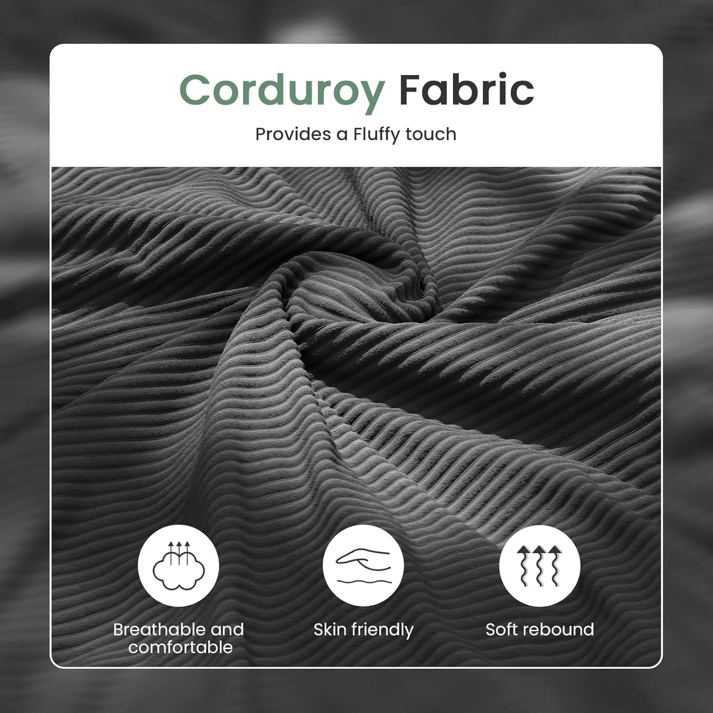 63” Corduroy Loveseat Sofa Couch for Living Room, Small Couch with Deep Seat for Bedroom, Comfy Could Loveseat for Small Living Room, Black Corduroy